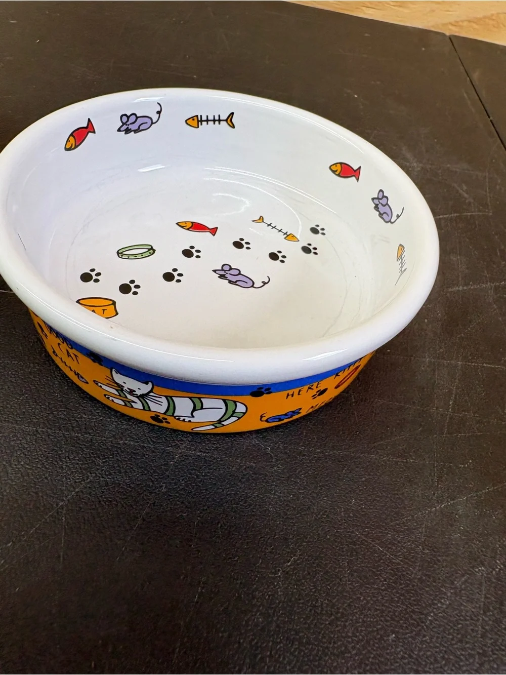 Signature White Stoneware Pet Bowl with Black Logo